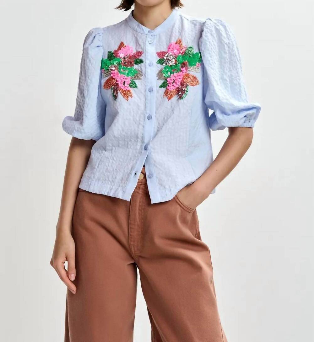 NEW ESSENTIEL ANTWERP jaiden embellished shirt in nile blue